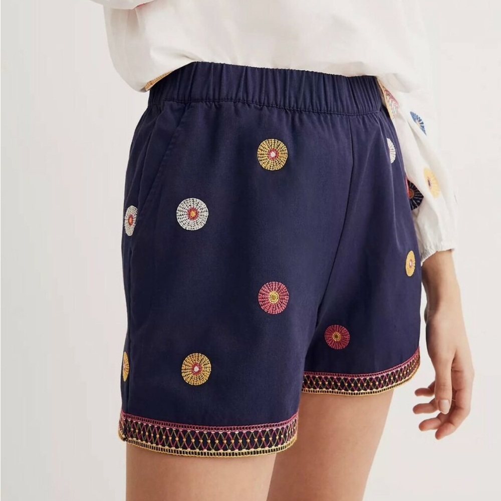 Madewell | Navy Blue Embroidered Pull On Shorts